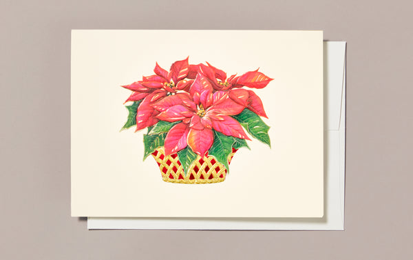 Engraved Christmas Poinsettia Basket Greeting Card