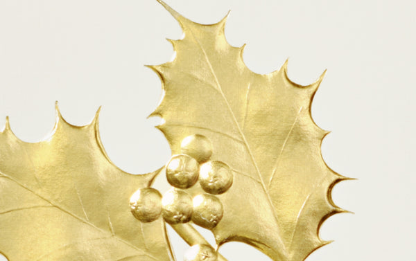 Engraved Gold Holly Branch Christmas Greeting Card