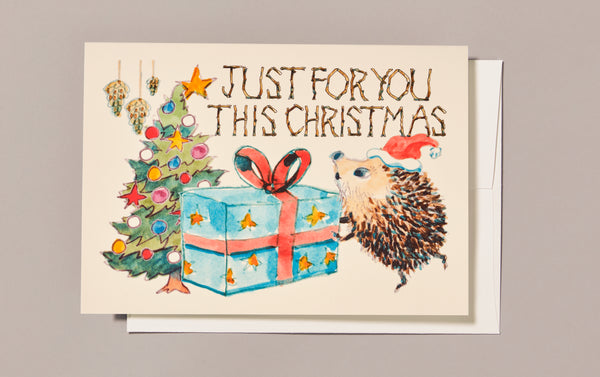 Illustrated Christmas Greeting Card, Presents and Tree