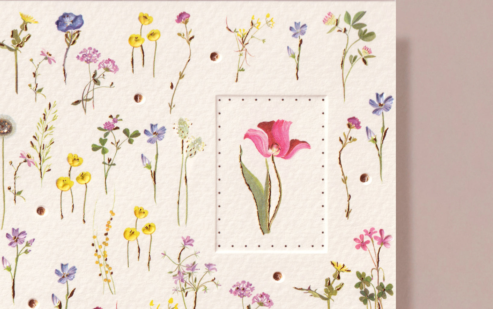 Pressed Wildflowers Gold Foil Embossed Greeting Card