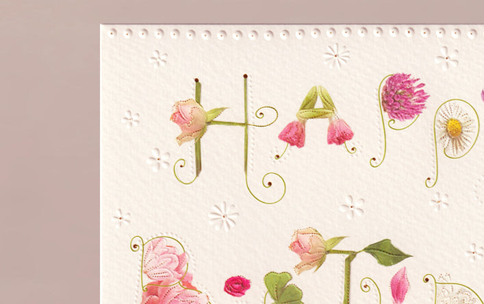 Happy Birthday Pink Floral Gold Foil Embossed Greeting Card