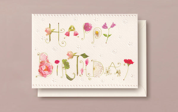 Happy Birthday Pink Floral Gold Foil Embossed Greeting Card