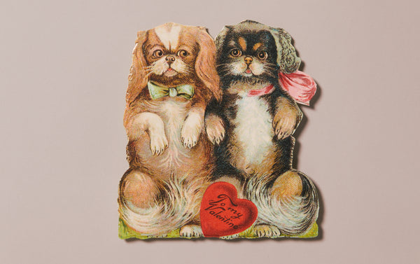 Die-cut Two Spaniels Valentine Stand Up Card