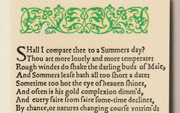 Shakespeare's First Folio Letterpress Greeting Card, Shall I Compare Thee