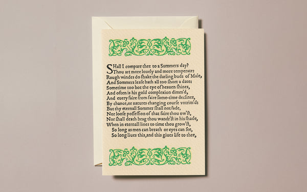 Shakespeare's First Folio Letterpress Greeting Card, Shall I Compare Thee