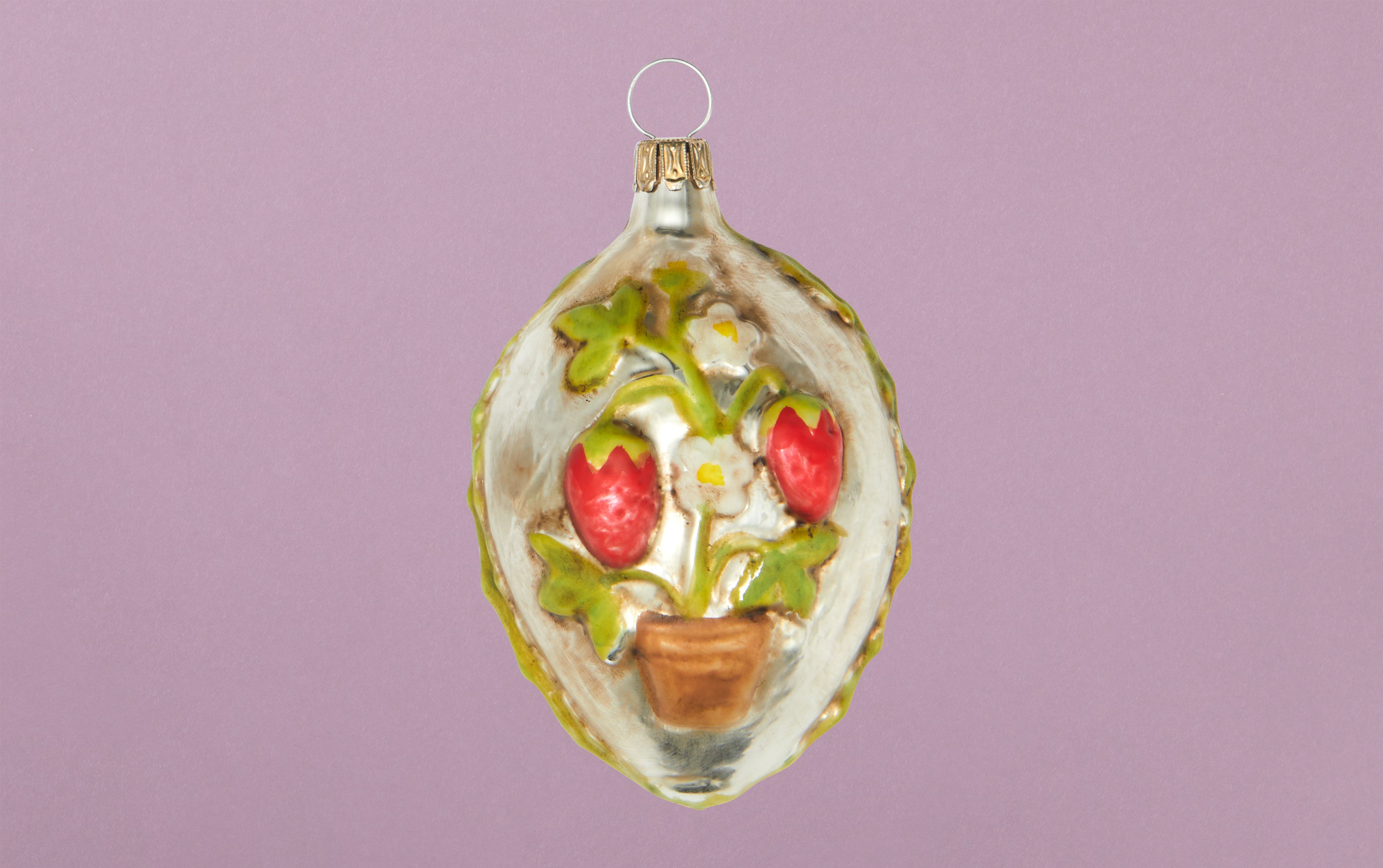 Egg with Flowerpots Glass Ornament
