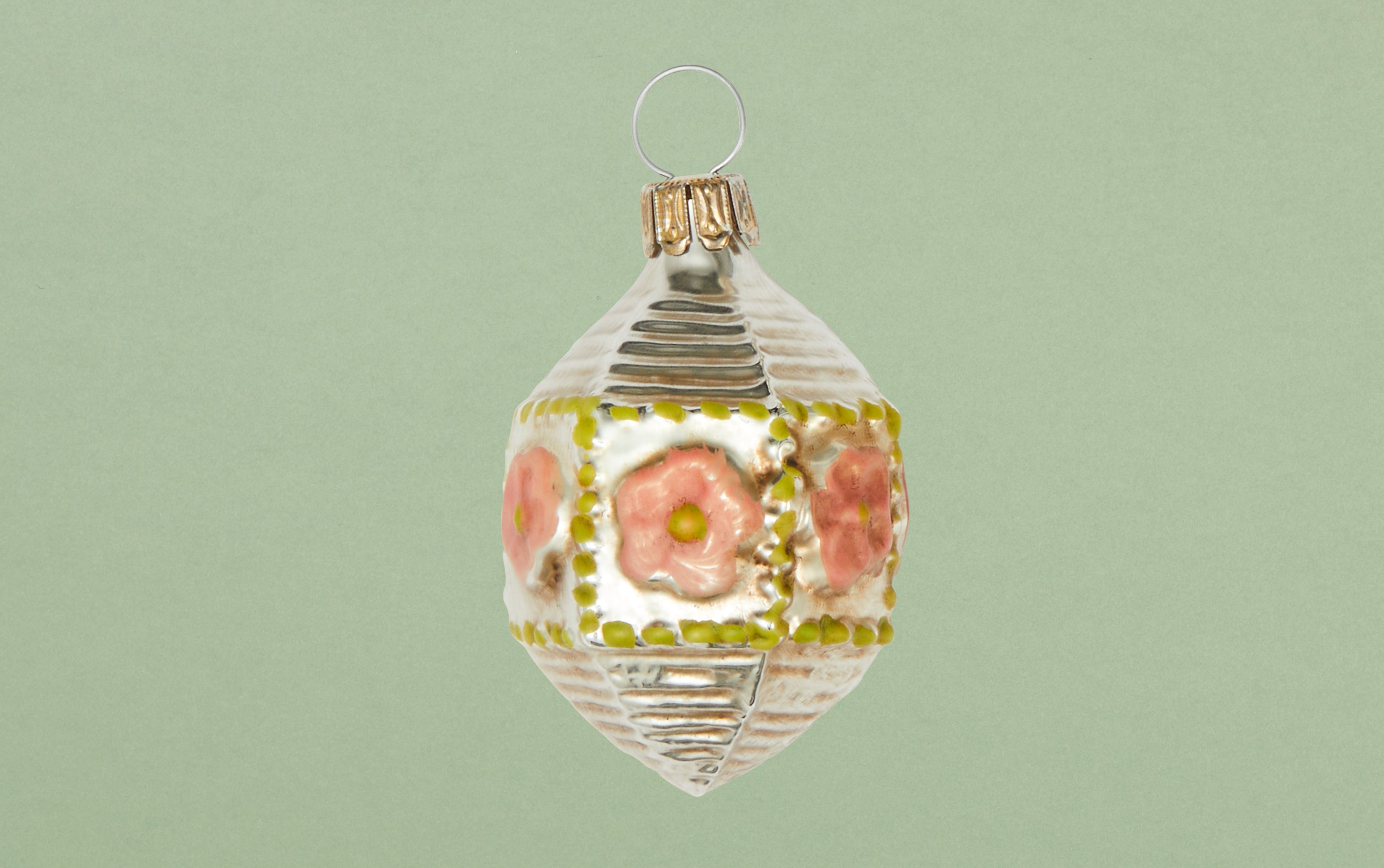 Pink and Green Flower Lantern Glass Ornament