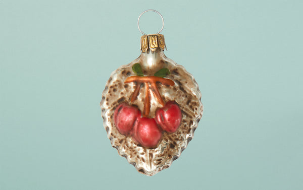 Cherries and Leaf Glass Ornament