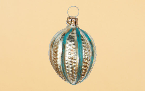 Egg with Bumps and Blue Stripes Glass Ornament