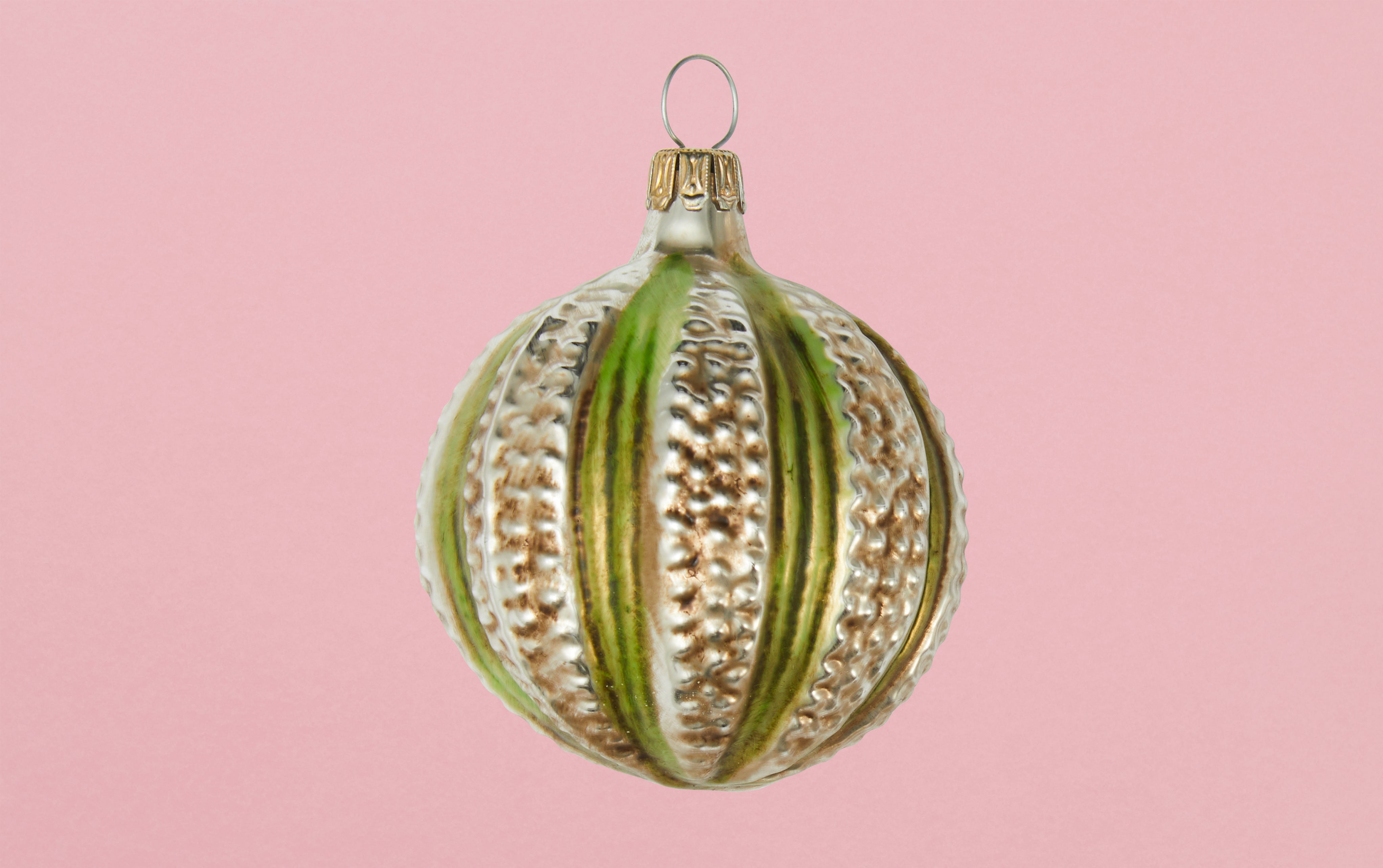 Ball with Bumps and Green Stripes Glass Ornament