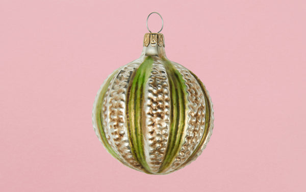 Ball with Bumps and Green Stripes Glass Ornament