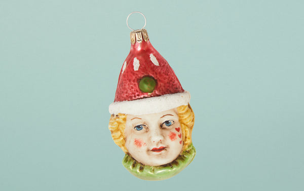 Clown with Red Cap Glass Ornament