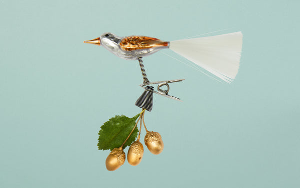Bird with 3 Gold Acorns Christmas Ornament