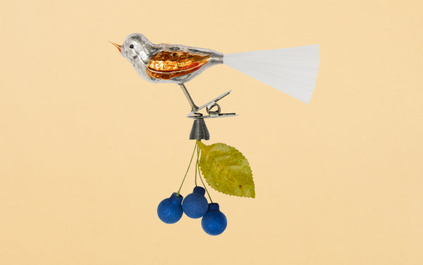 Bird with Blueberries Christmas Ornament