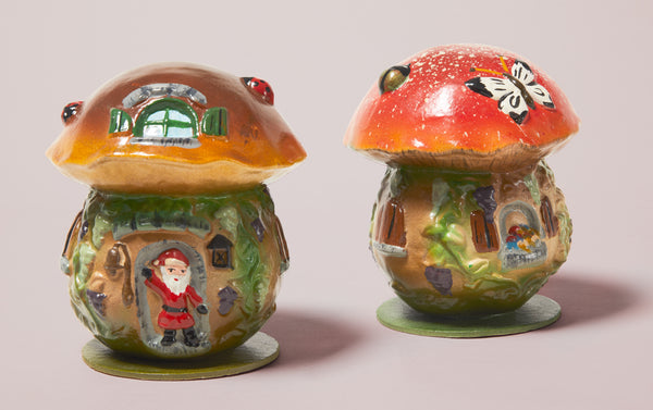 Papier-mâché Mushroom House with Santa