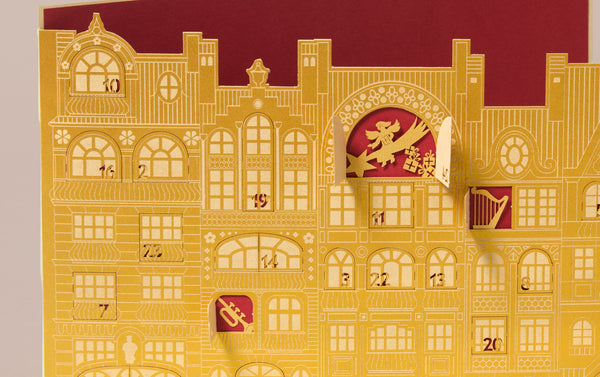 Advent Calendar Card, Gold and Red Façade