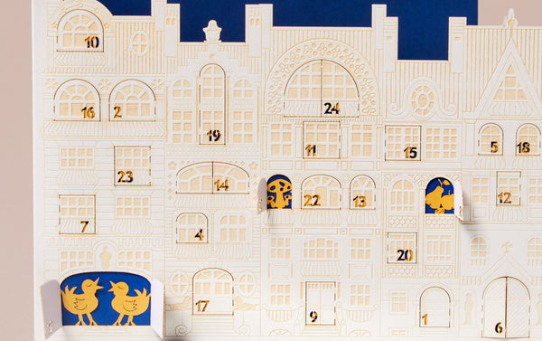 Advent Calendar Card, White and Blue Façade