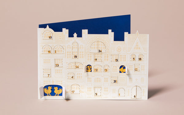 Advent Calendar Card, White and Blue Façade