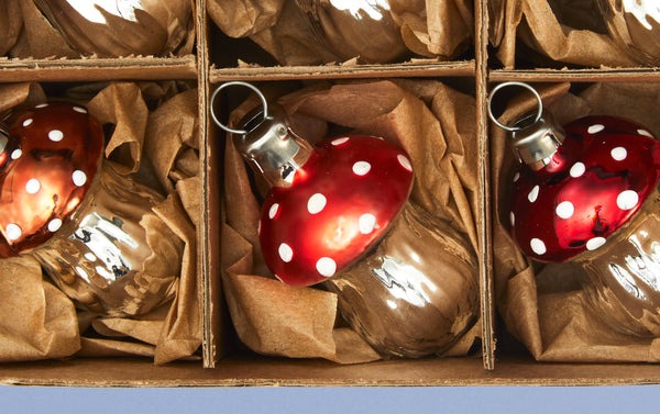 Set of 6 Metallic Mushroom Christmas Ornaments