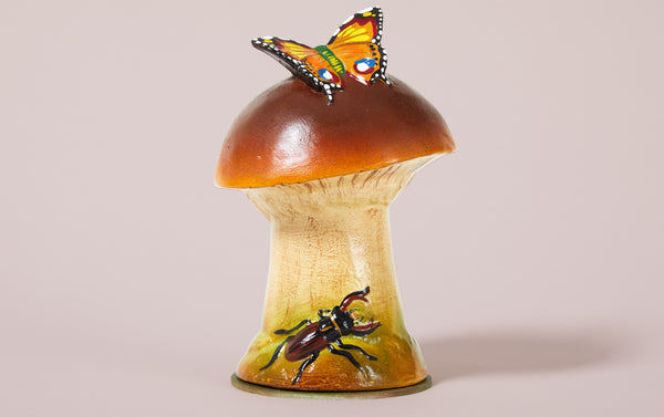 Papier-mâché Brown Mushroom with Butterfly