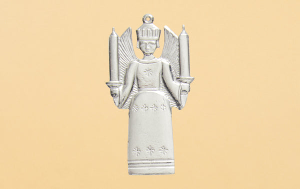 Tin Charm Ornament, Angel with Candles