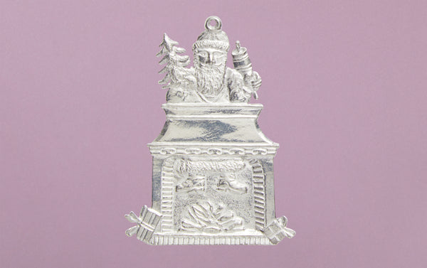 Tin Charm Ornament, Santa in Chimney