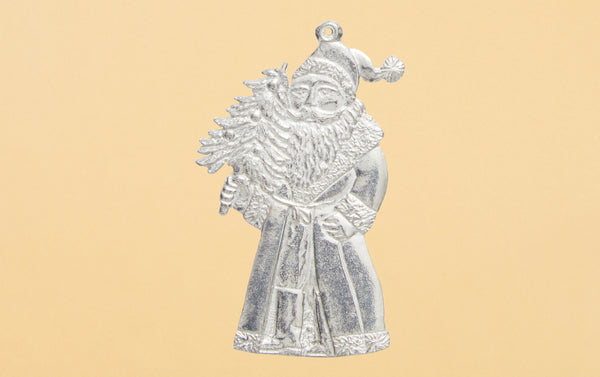 Tin Charm Ornament, Santa and Tree