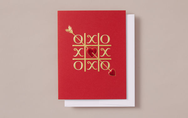 Engraved Red Noughts and Crosses Card