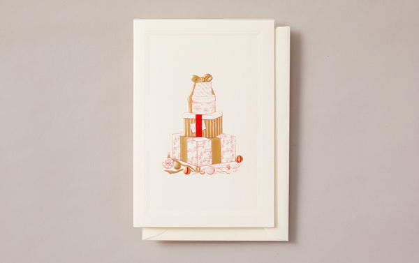 Stack of Presents Gold Engraved Greeting Card