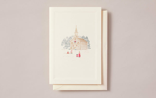 Chapel in the snow Gold Engraved Greeting Card