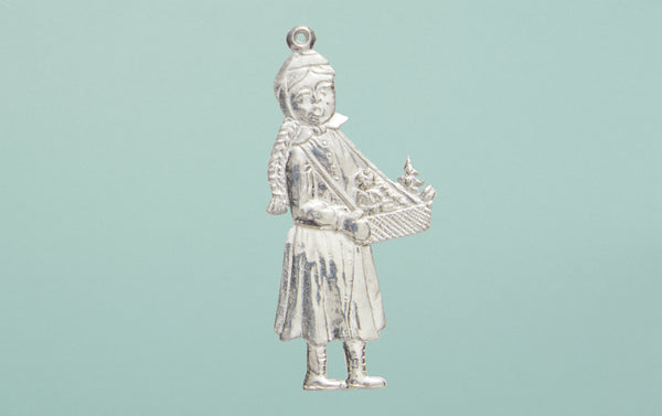Tin Charm Ornament, Girl with Basket