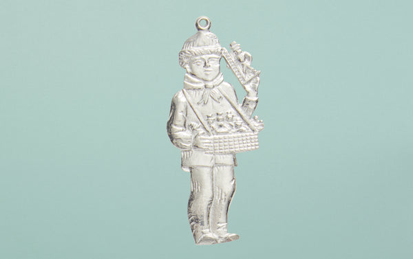 Tin Charm Ornament, Boy with Basket