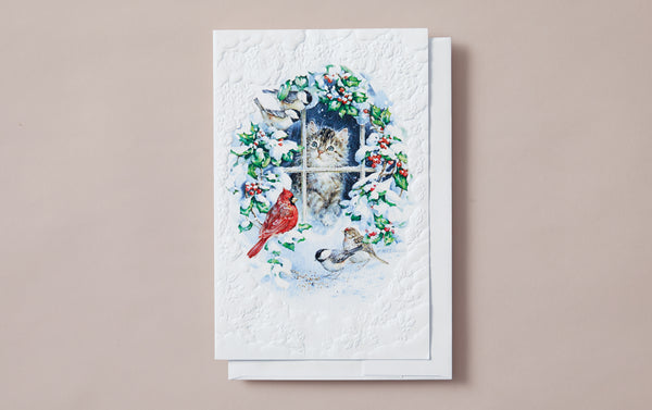 Kitten at the window Christmas Greeting Card