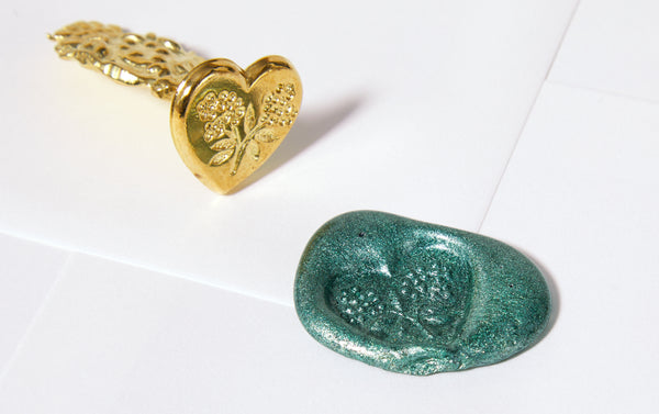Brass Wax Seal Stamp - Heart with Flowers