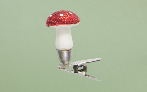 Papier-mâché Mini Red Glitter Mushroom on Clip