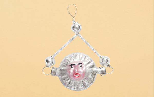 Silver Sun Face with Beads Christmas Ornament