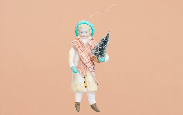 Cotton Doll with Tree Christmas Ornament