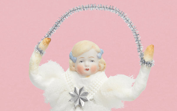 Cotton Doll with Tinsel Hoop Christmas Ornament