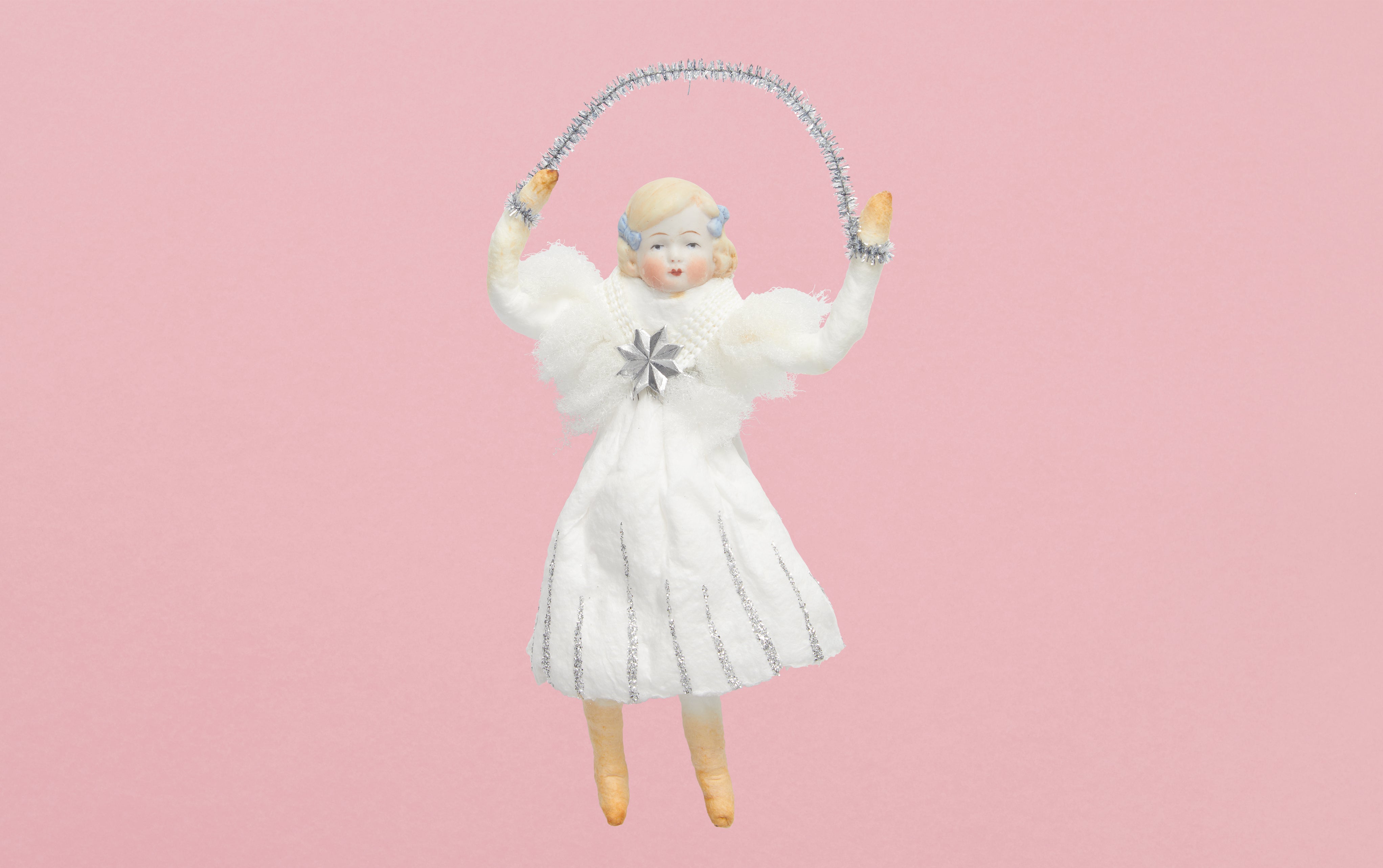 Cotton Doll Snow Baby with Tinsel Hoop Christmas Ornament