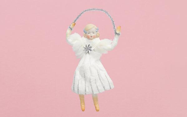 Cotton Doll with Tinsel Hoop Christmas Ornament