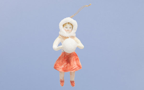 Cotton Doll with Snowball Christmas Ornament
