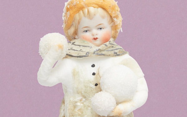 Cotton Doll Child Throwing Snowballs Christmas Ornament