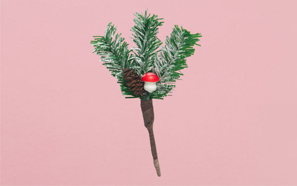 Christmas Ornament, Sprig with Mushroom and Pinecone