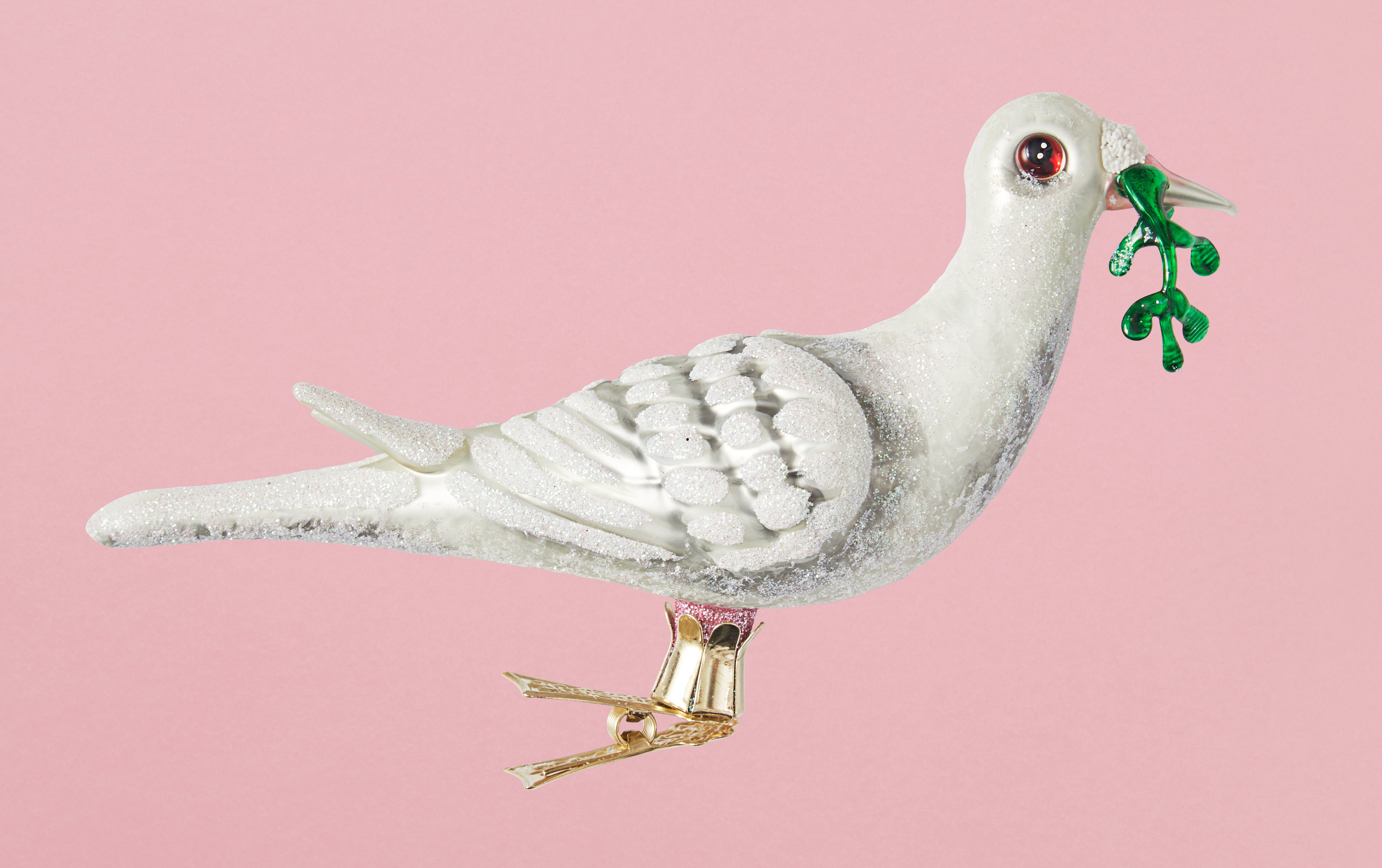 Christmas Ornament, White Dove with Olive Branch