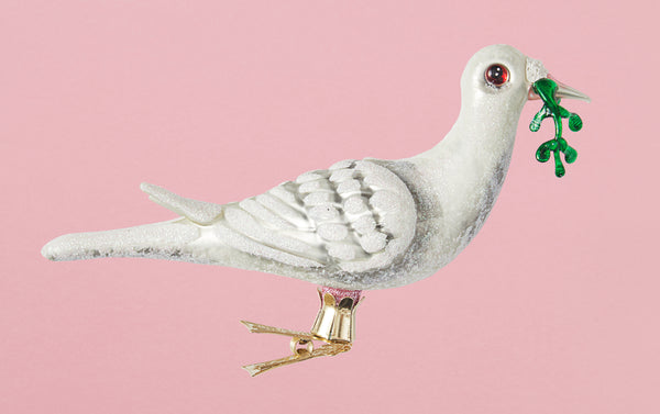 Christmas Ornament, White Dove with Olive Branch