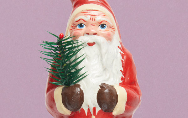 Santa with Christmas Tree Papier-Mâché Figurine