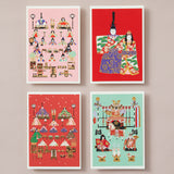 Set of 4 Silk-Screen Printed Japanese Christmas Greeting Cards, Hinamatsuri Dolls