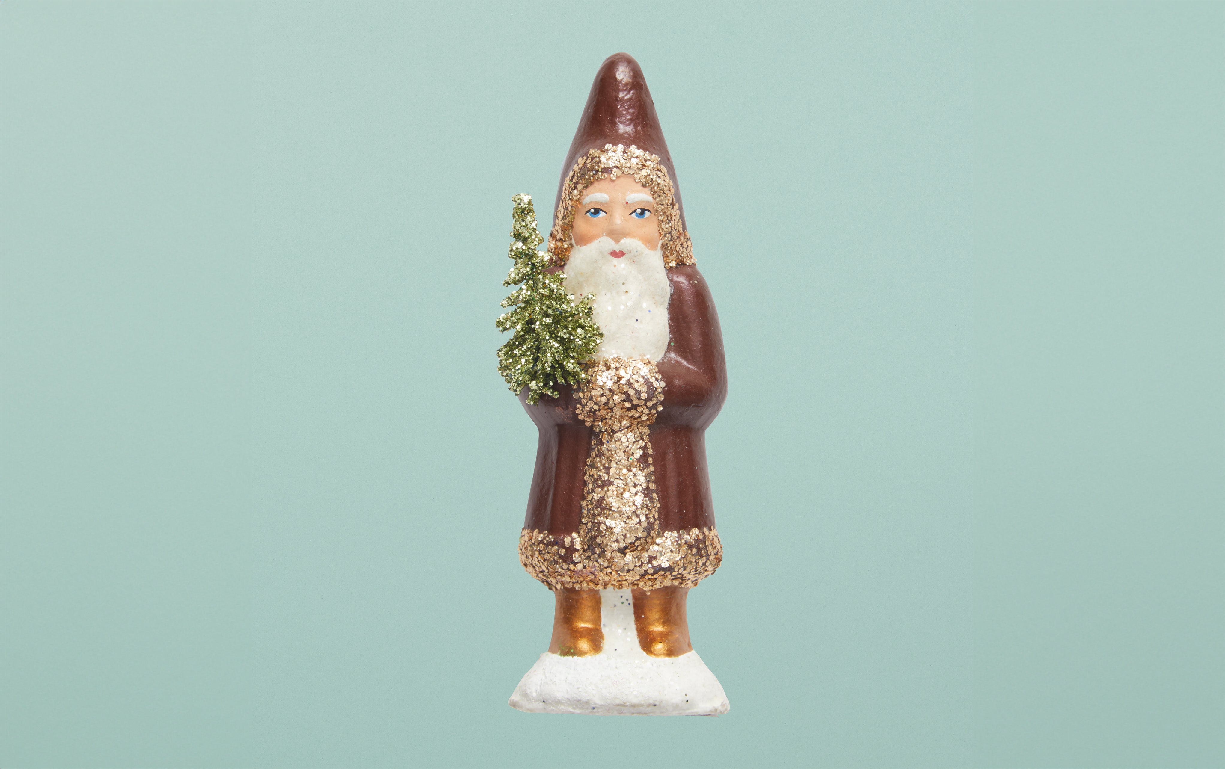 Miniature Brown and Gold Santa Figurine