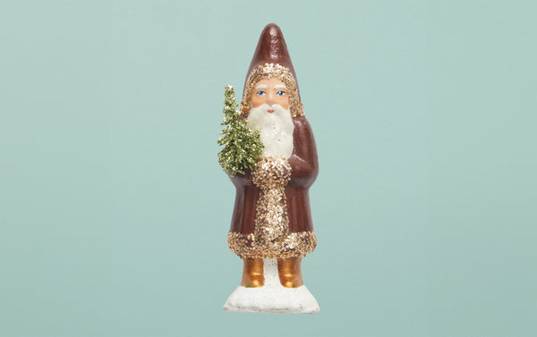 Miniature Brown and Gold Santa Figurine