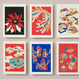 Set of 6 Silk-Screen printed Japanese Christmas Greeting Cards